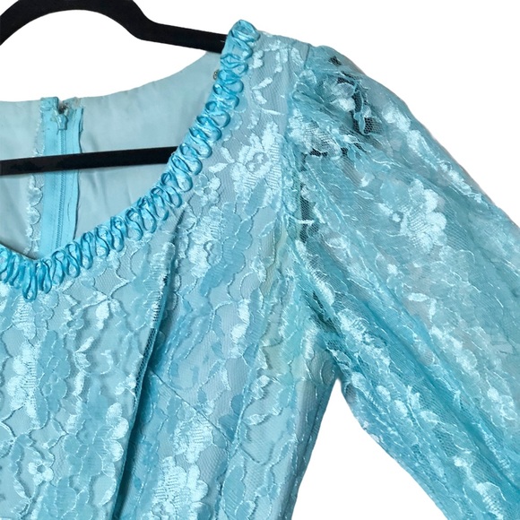 Vintage Mike Benet 60s Blue Lace Overlay Dress - Picture 6 of 15